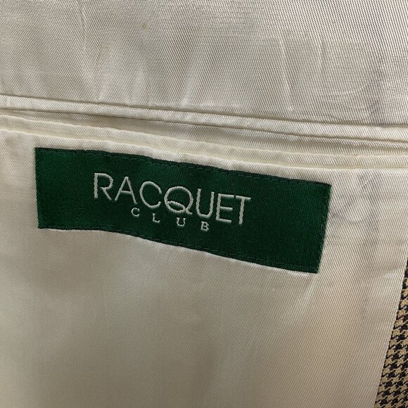 Racquet Club Blazer Men 44 Yellow Tan Houndstooth Classic Career Jacket USA VTG - Picture 7 of 15